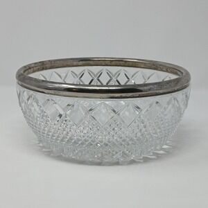 Vintage Cut Lead Crystal Glass Bowl With Silver Plated Rim F B Rogers Silver Co